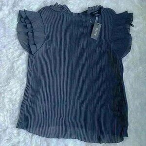 City Chic sheer pleated ruffle sleeve tank. Size XXL/12. Gray.